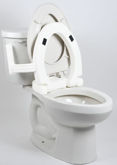 Hinged Raised Toilet Seat with Arms, Elongated 2